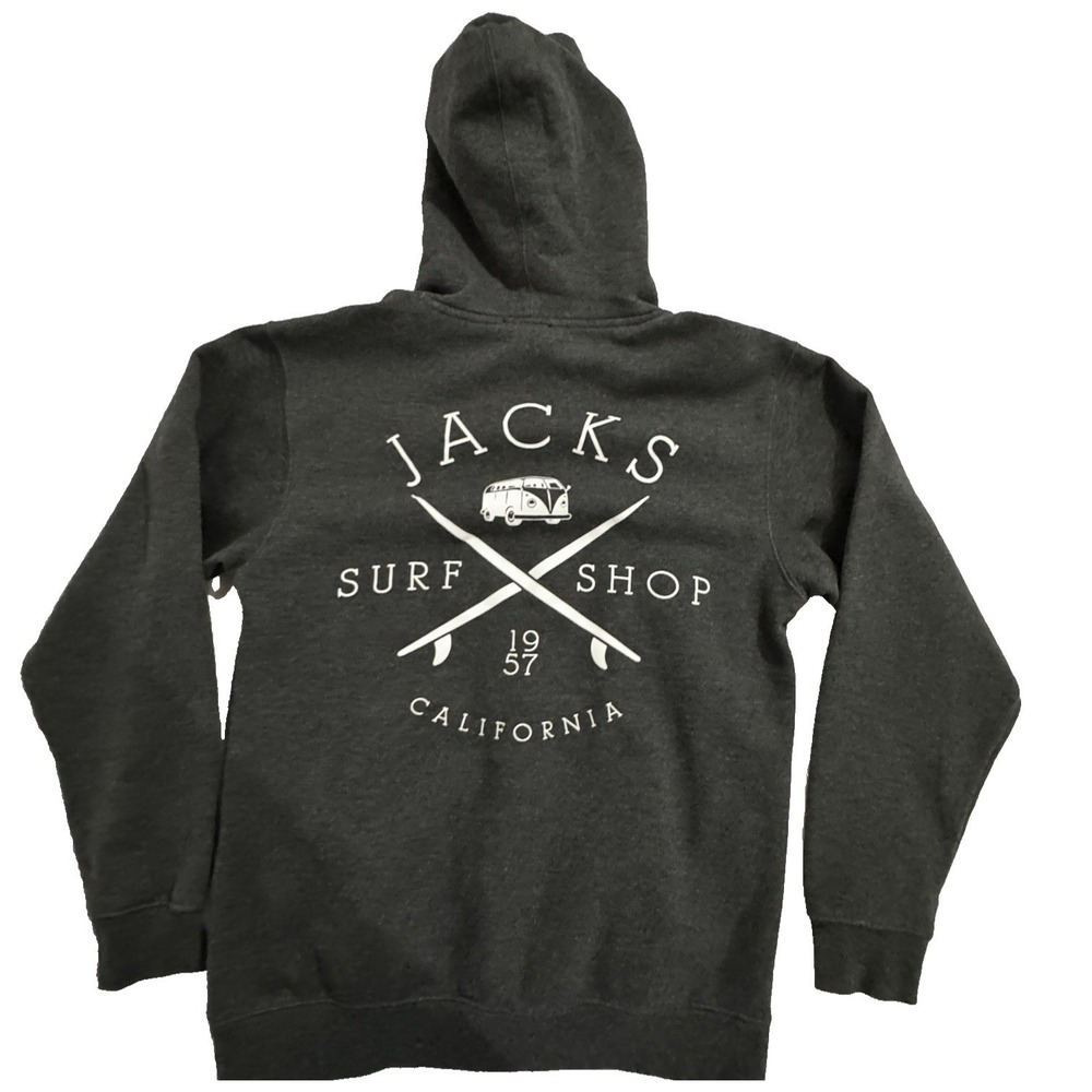 JACKS SURF SHOP Hoodie Men's M Beach Surfboards VW Skate‎ Grey White Sweatshirt